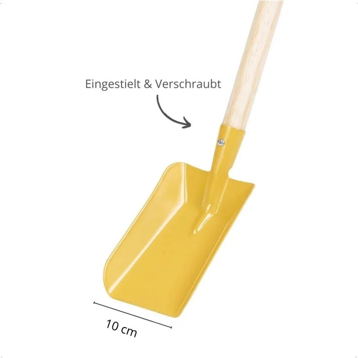 Rekord Kinder Gartengeräte Set 5-teilig (Schaufel (Gelb), Spitzspaten (Rot), Rechen (Grün), Besen (Grün), Laubbesen (Lila)- Metall - Holz-Stiel (76cm) Gartenspielzeug, Gartenset, Kinder-Gartenwerkzeug – Bild 4