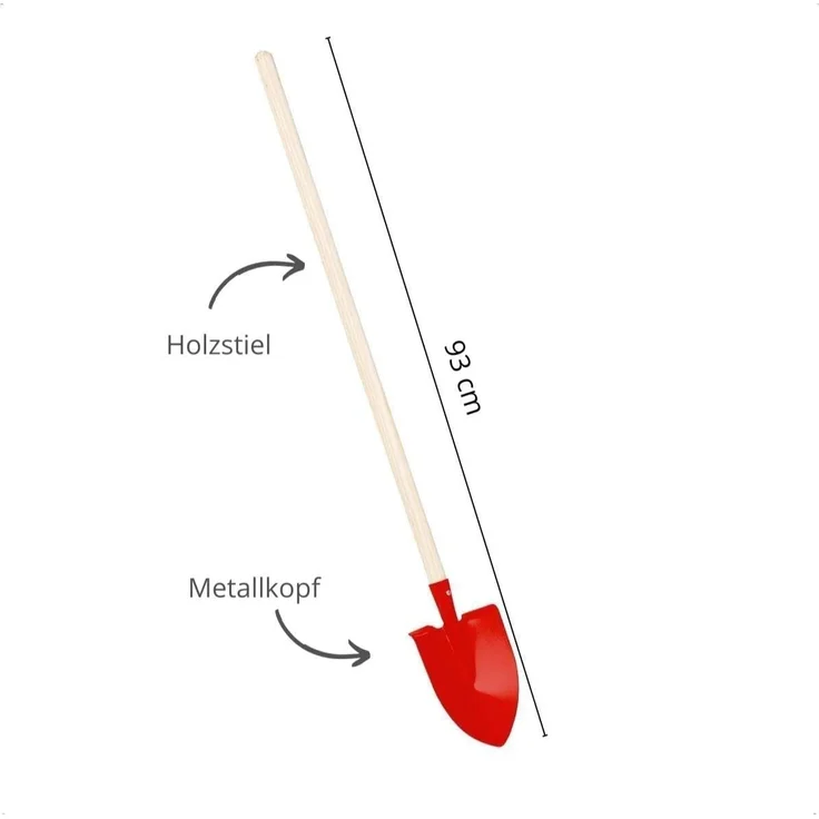 Rekord Kinder Gartengeräte Set 5-teilig (Schaufel (Gelb), Spitzspaten (Rot), Rechen (Grün), Besen (Grün), Laubbesen (Lila)- Metall - Holz-Stiel (76cm) Gartenspielzeug, Gartenset, Kinder-Gartenwerkzeug – Bild 3