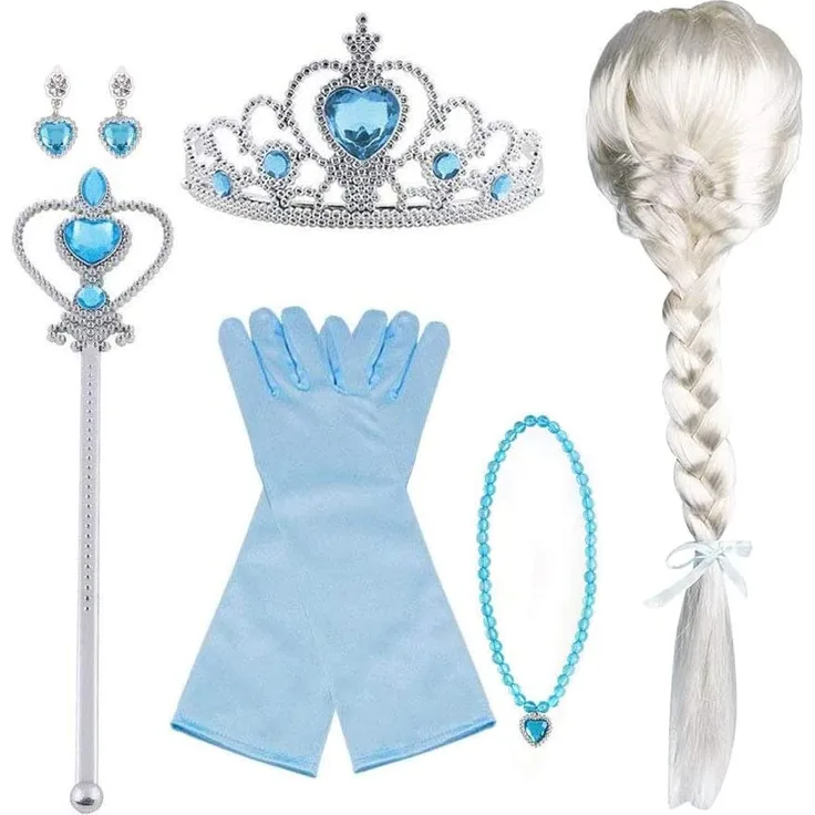 Vicloon Prinzessin Kostüme Zubehör Set of 8, Mädchen Dress up Zubehör mit ELSA Handschuhe, Pfirsichherz Krone, Zauberstab, Ring, Halskette, Ohrring und Clip Toupet für Geburtstage, Cosplay, Festivals