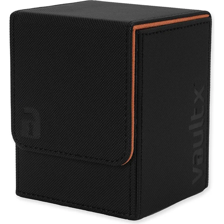 Vault X ® Premium eXo-Tec Sammelkarten Box für 100+ Karten - ohne PVC Karten Halter für Spielkarten zum Sammeln und Tauschen (Schwarz Premium) (Schwarz / Orange)