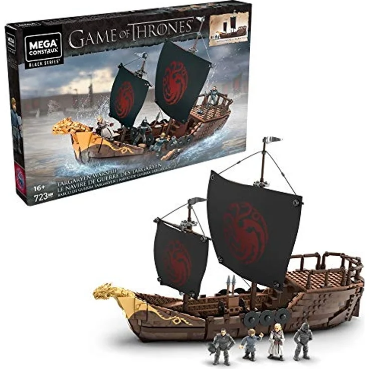 Mattel GPB29 - Mega Construx - Game of Thrones - Targaryen Kriegsschiff Bausatz inkl. 4 Figuren, Probuilders, 723 Teile – Bild 2