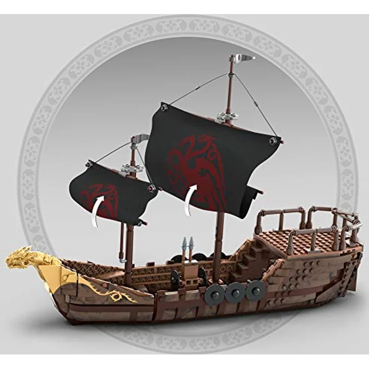 Mattel GPB29 - Mega Construx - Game of Thrones - Targaryen Kriegsschiff Bausatz inkl. 4 Figuren, Probuilders, 723 Teile – Bild 5