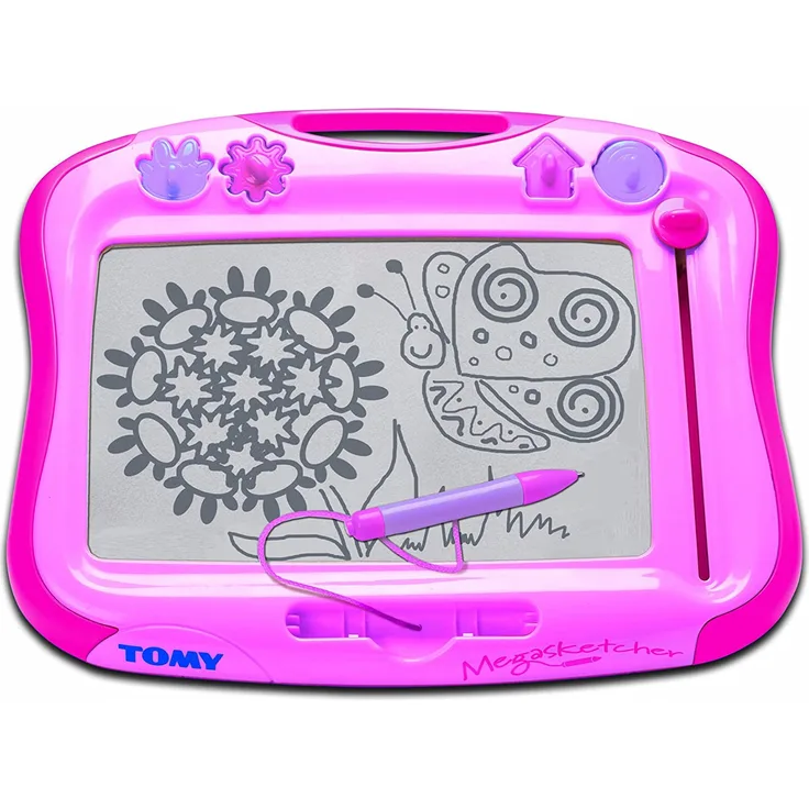 TOMY 6484 Magnettafel für Kinder, Magnet Maltafel, Megasketcher in rosa, hochwertiges Kinderspielzeug, Zaubertafel, bunt, ohne Wabenstruktur, fördert die Kreativität, Ideales Weihnachtsgeschenk, ab 3 Jahre