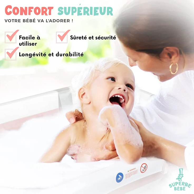 Faltbare Babybadewanne mit rutschfestem Badekissen / Badewanne XXL mit Thermometer zur Kontrolle der Wassertemperatur / 3-Stufen-Badewanne - Ab Geburt bis 2 Jahre / 5 Plastikbälle gratis - (PINK) – Bild 7