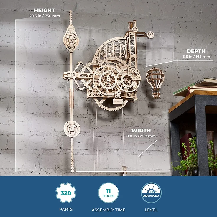 UGEARS Aero Uhr 3D Puzzle - Pendeluhr Aero Clock - Modellbau 3D Holzpuzzle Holzbausatz - Modellbausatz für Erwachsene aus Holz - Mechanisches Modell - Wanduhr mit Pendel - Mechanische Bausätze – Bild 6