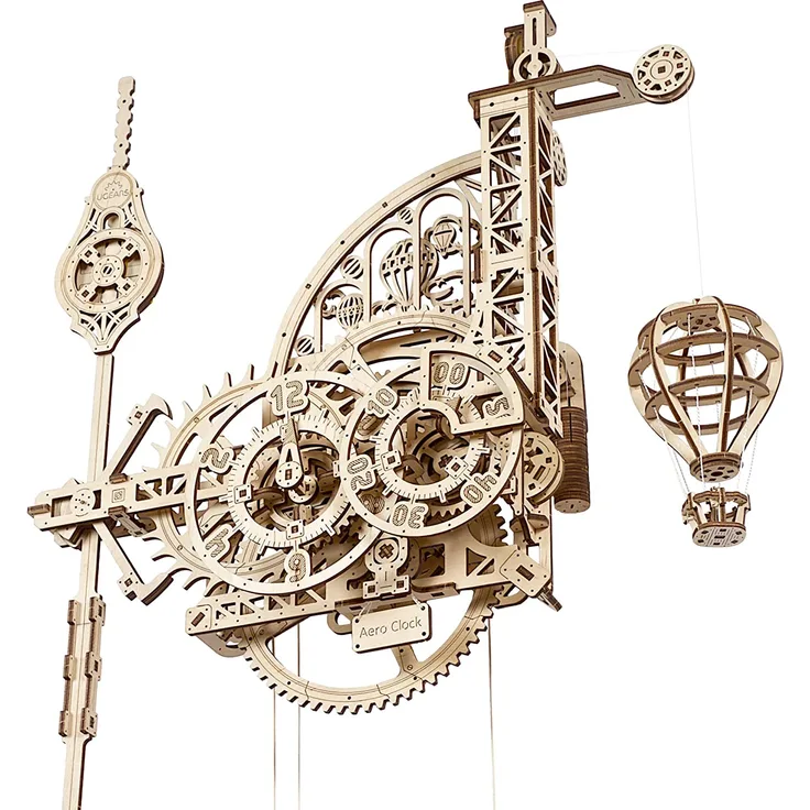 UGEARS Aero Uhr 3D Puzzle - Pendeluhr Aero Clock - Modellbau 3D Holzpuzzle Holzbausatz - Modellbausatz für Erwachsene aus Holz - Mechanisches Modell - Wanduhr mit Pendel - Mechanische Bausätze