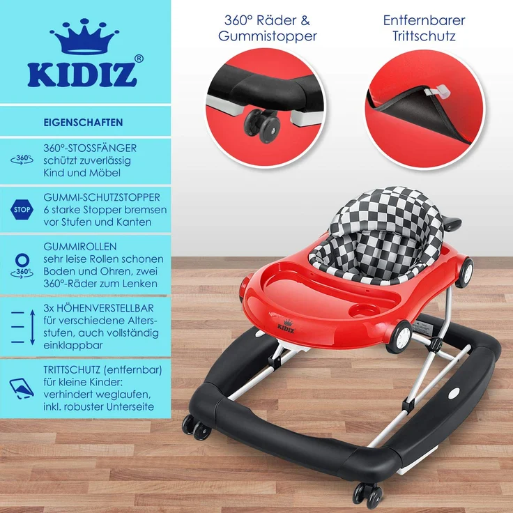 KIDIZ® 4in1 Lauflernhilfe Babywalker Spiel- und Lauflernwagen Gehfrei - Schaukelfunktion Babywippe mit Rollen, Licht, Musik ,Spielecenter Esstisch Laufstuhl Laufhilfe babys ab 6 Monaten Klappbar Rot - Preisvergleich – Bild 4