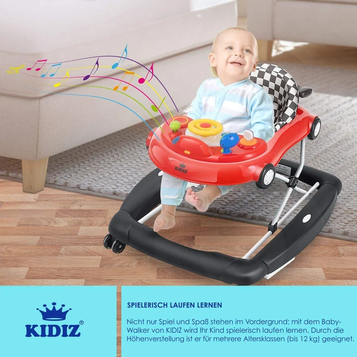KIDIZ® 4in1 Lauflernhilfe Babywalker Spiel- und Lauflernwagen Gehfrei - Schaukelfunktion Babywippe mit Rollen, Licht, Musik ,Spielecenter Esstisch Laufstuhl Laufhilfe babys ab 6 Monaten Klappbar Rot - Preisvergleich – Bild 7