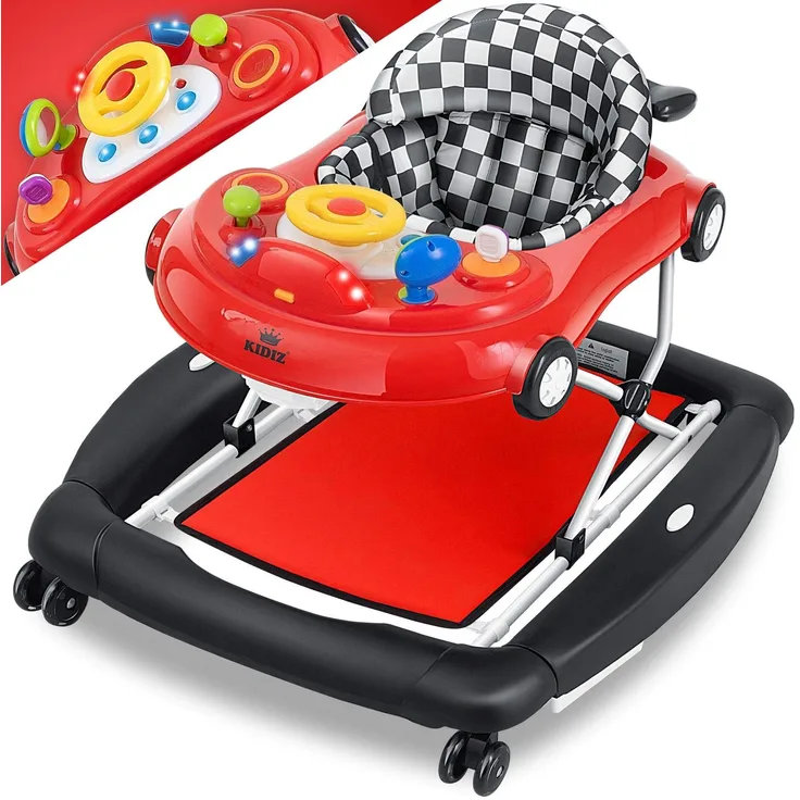 KIDIZ® 4in1 Lauflernhilfe Babywalker Spiel- und Lauflernwagen Gehfrei - Schaukelfunktion Babywippe mit Rollen, Licht, Musik ,Spielecenter Esstisch Laufstuhl Laufhilfe babys ab 6 Monaten Klappbar Rot - Preisvergleich