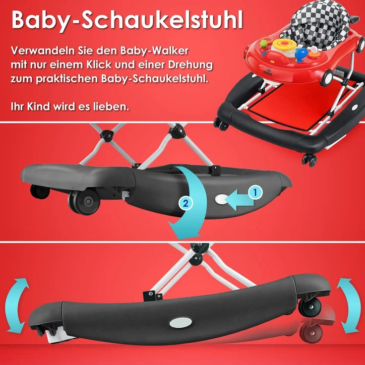 KIDIZ® 4in1 Lauflernhilfe Babywalker Spiel- und Lauflernwagen Gehfrei - Schaukelfunktion Babywippe mit Rollen, Licht, Musik ,Spielecenter Esstisch Laufstuhl Laufhilfe babys ab 6 Monaten Klappbar Rot - Preisvergleich – Bild 3