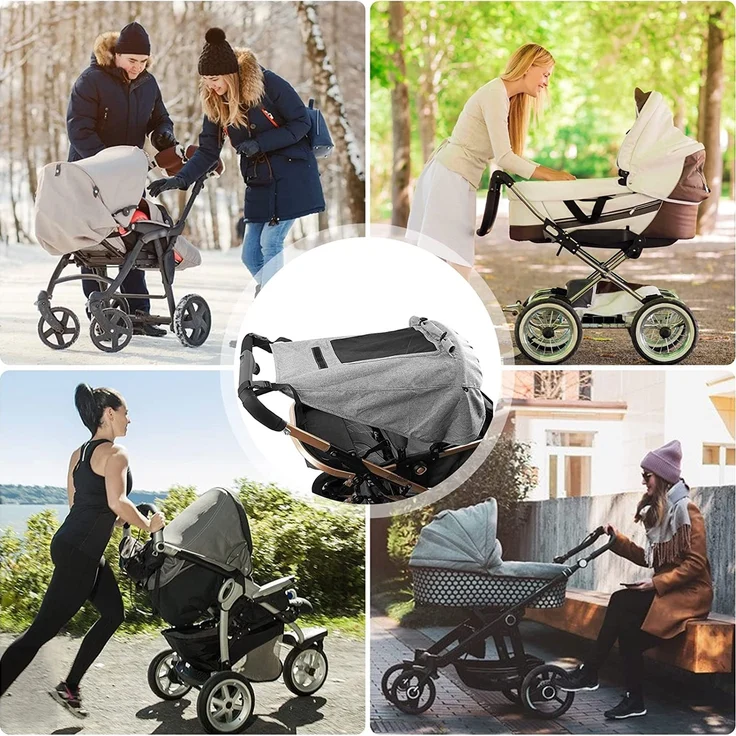 BENESINLU Sonnensegel Kinderwagen mit UV Schutz 50+ und Wasserdicht Sonnenschutz für Kinderwagen Buggy mit Sichtfenster und extra breite Schattenflügel, Grau – Bild 6