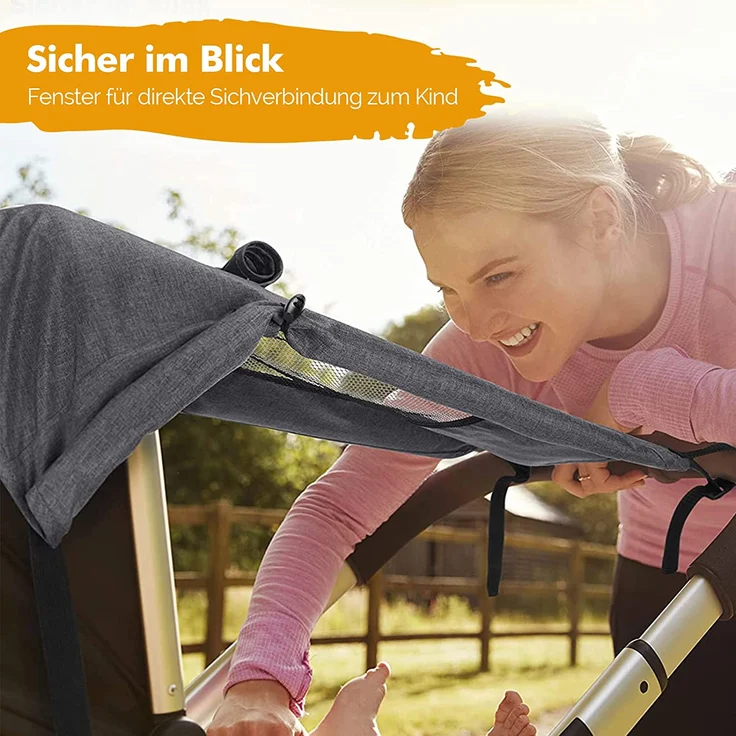 BENESINLU Sonnensegel Kinderwagen mit UV Schutz 50+ und Wasserdicht Sonnenschutz für Kinderwagen Buggy mit Sichtfenster und extra breite Schattenflügel, Grau – Bild 5