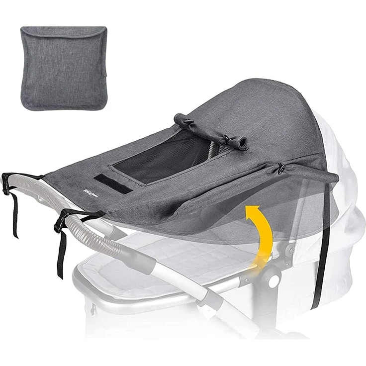 BENESINLU Sonnensegel Kinderwagen mit UV Schutz 50+ und Wasserdicht Sonnenschutz für Kinderwagen Buggy mit Sichtfenster und extra breite Schattenflügel, Grau – Bild 1