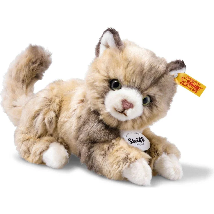 Steiff Lucy Katze - 18 cm - Kuscheltier für Kinder - Plüschkatze - weich & waschbar - braun gefleckt (099663) – Bild 1