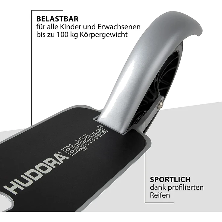 Hudora 'BigWheel Crossover 205' Scooter, ab 6 Jahren, höhenverstellbar bis 104 cm, klappbar, max. belastbar bis 100 kg, silber – Bild 6