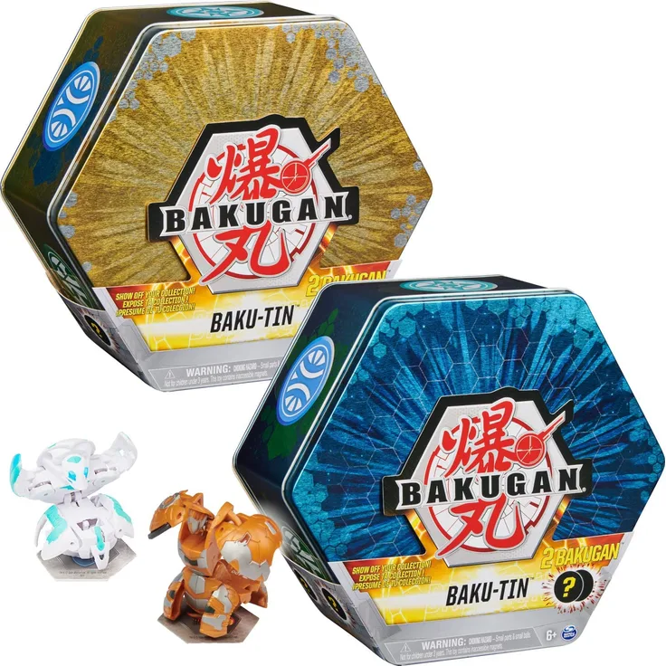 Bakugan Baku-Tin, Metall-Aufbewahrungsbox mit 2 Überraschungs-Bakugan Bällen, unterschiedliche Varianten