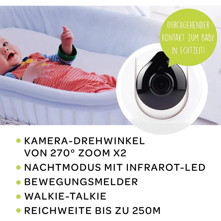 BÉABA, Babyphone mit kamera, Video-Babyphone Zen +, HD-Kamera, Walkie-Talkie, Babyphone mit großer Reichweite für Babys und Kleinkinder, Integriertes Thermometer, Alarm- und Timerfunktion, Weiß – Bild 4