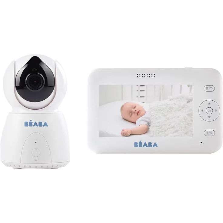 BÉABA, Babyphone mit kamera, Video-Babyphone Zen +, HD-Kamera, Walkie-Talkie, Babyphone mit großer Reichweite für Babys und Kleinkinder, Integriertes Thermometer, Alarm- und Timerfunktion, Weiß