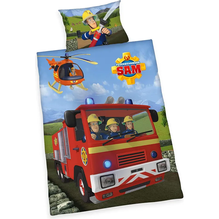 Herding Feuerwehrmann Sam Bettwäsche- Set, Baumwolle, mehrfarbig, 40 x 60 cm, 100 x 135 cm
