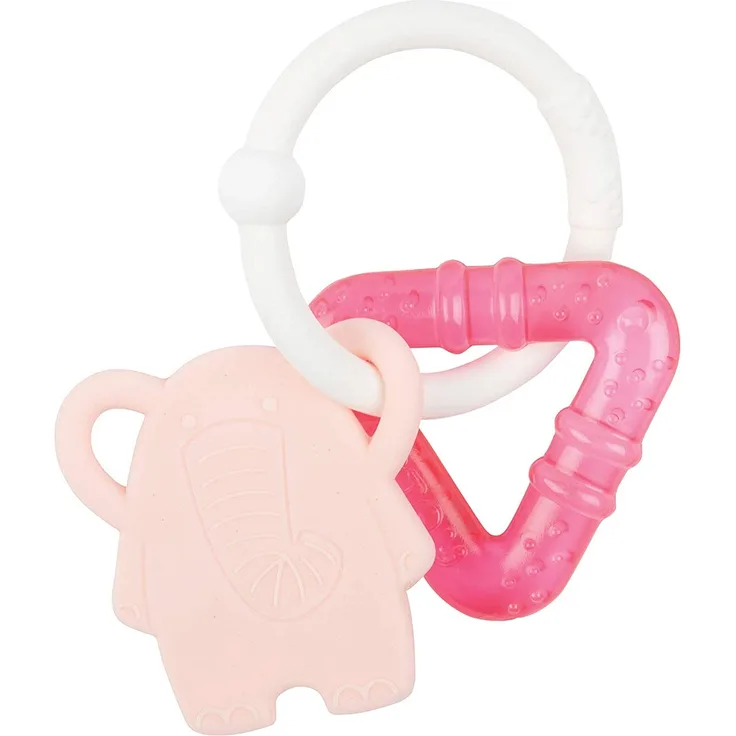 Nattou Kühlender Beißring aus Silikon, Elefant, Wassergefüllt, BPA-frei, 13. 5 x 10. 5 x 15 cm, Silicon, Rosa/Weiß