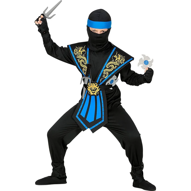 Kinder Kostüm Kombat Ninja in blau mit Waffenset - Kämpfer, 116 cm - 158 cm 116 cm - 4 - 5 Jahre – Bild 5