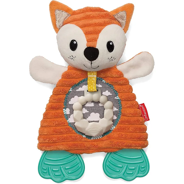 INFANTINO Go Gaga Cuddly Teether Fox, Spielzeug-Fuchs, für die sensorische Erkundung, Teether aus Silikon, Beißring und Zahnungshilfe, mehrfarbig, 316201