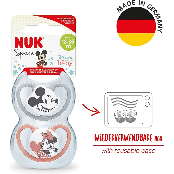 NUK Space Schnuller | 18-36 Monate | Schnuller mit extra Belüftung | BPA-freies Silikon | Disney Mickey Maus | grau und rosa | 2 Stück – Bild 6