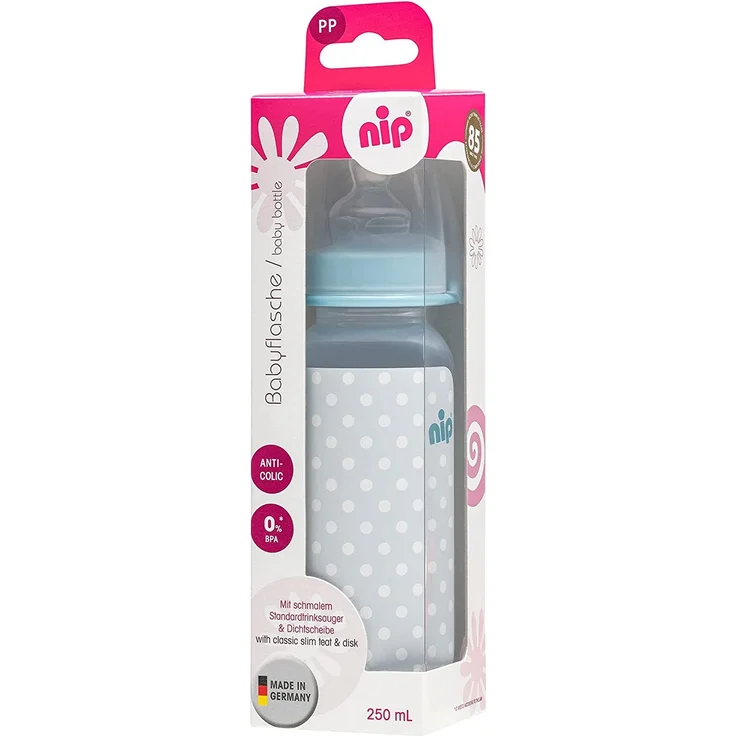 nip Standardflasche PP mit Trinksauger Anatomisch Silikon, 0-6 Monate, Größe M, 250 ml, Boy – Bild 5