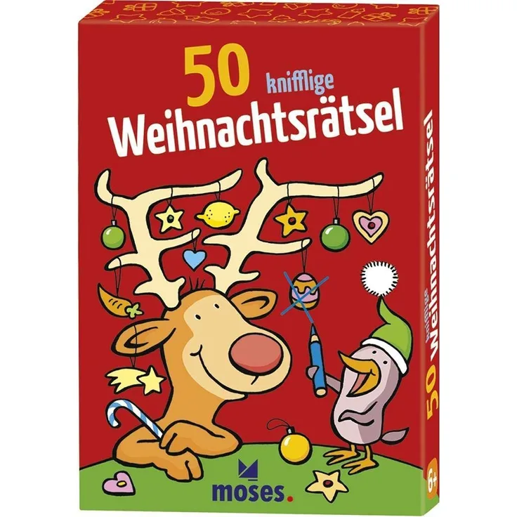 Moses 21051 Nein 50 knifflige Weihnachtsrätsel | Kinderbeschäftigung ab 6 Jahren für die Weihnachtszeit | Kartenset, bunt