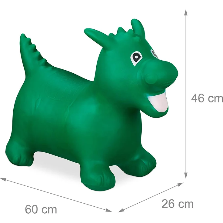Relaxdays Hüpftier Drache, inklusive Luftpumpe, Sprungtier bis 80 kg, Hopser BPA frei, für Kinder, Hüpfspielzeug, grün – Bild 4