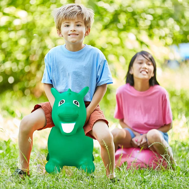 Relaxdays Hüpftier Drache, inklusive Luftpumpe, Sprungtier bis 80 kg, Hopser BPA frei, für Kinder, Hüpfspielzeug, grün – Bild 2