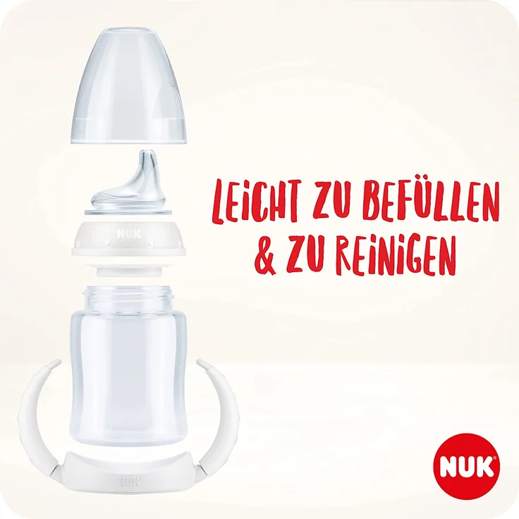 NUK First Choice Trinklernflasche mit Leuchteffekt, 6-18 Monate, 150 ml, Anti-Colic-Ventil, auslaufsicherer Trinkschnabel, Ergonomische Griffe, BPA-frei, Hase (pink), 1 Stück (1er Pack), 10215373 – Bild 5