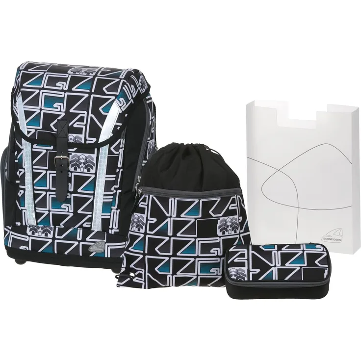Schneiders Vienna Schulrucksack-Set 4tlg. Soft - Motiv: Pattern, 40 cm, 24 Liter, 1 kg - Farbe: schwarz,weiß, mit reflektierenden Elementen