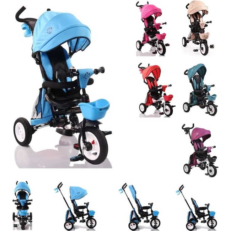 Byox Tricycle Flexy Lux 3 in 1 Dreirad, klappbar, Gummireifen, drehbarer Sitz blau