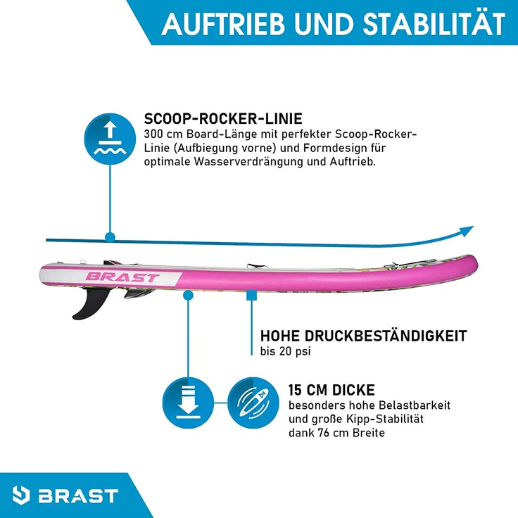 BRAST SUP Board Lady Aufblasbares Stand up Paddle Set für Frauen 300cm Eden incl. Zubehör 5 Jahre Garantie Fußschlaufe Paddel Pumpe Rucksack - Preisvergleich – Bild 6
