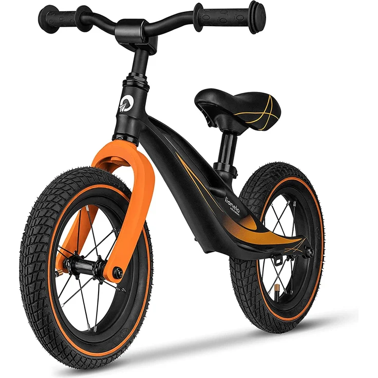 Lionelo Bart Laufrad ab 2 Jahre bis zu 30 kg Magnesiumrahmen 12 Zoll Räder Lenkrad und Sattel höhenverstellbar Lenkradschloss Fußstütze Tragegriff Ultraleicht (Schwarz-Orange) – Bild 1