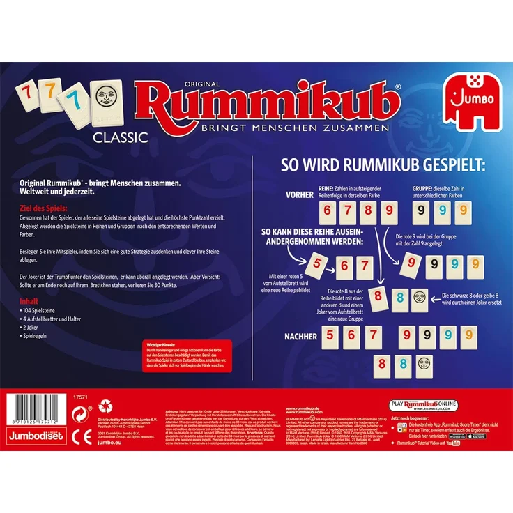 Jumbo Spiele Original Rummikub Classic - der Spieleklassiker unter den Gesellschaftsspielen - für Erwachsene und Kinder ab 7 Jahren – Bild 3