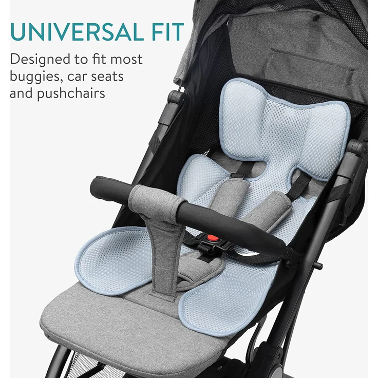 Navaris Kinderwagen Sitzauflage atmungsaktiv - Sommer Sitzeinlage für Buggy Kindersitz Babyschale - kühlt und schützt - Sommerbezug universal - grau/hellblau – Bild 3