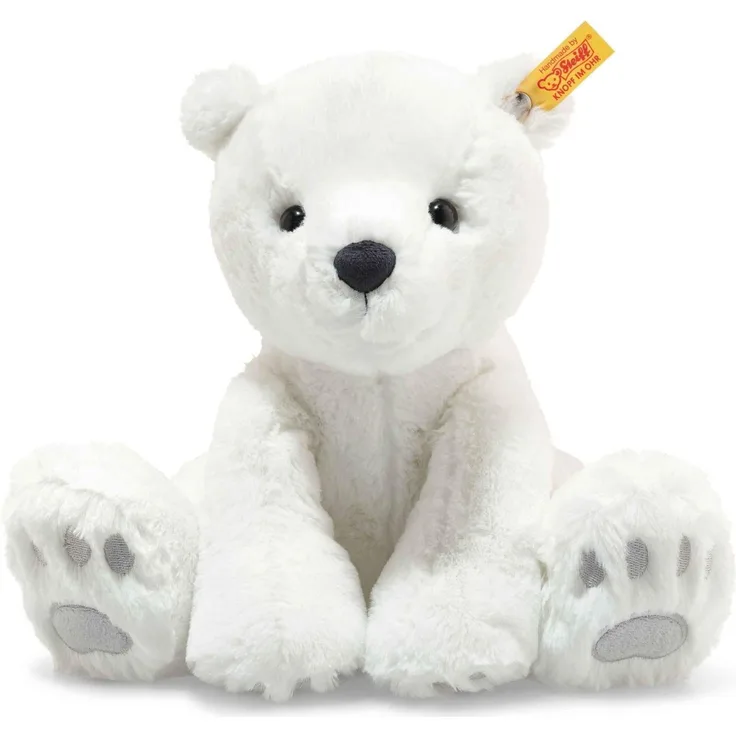 Steiff 62636 Original Plüschtier Eisbär Soft Cuddly Friends Lasse, Kuscheltier ca. 28 cm, Markenplüsch Knopf im Ohr“, Schmusefreund für Babys von Geburt an, weiß