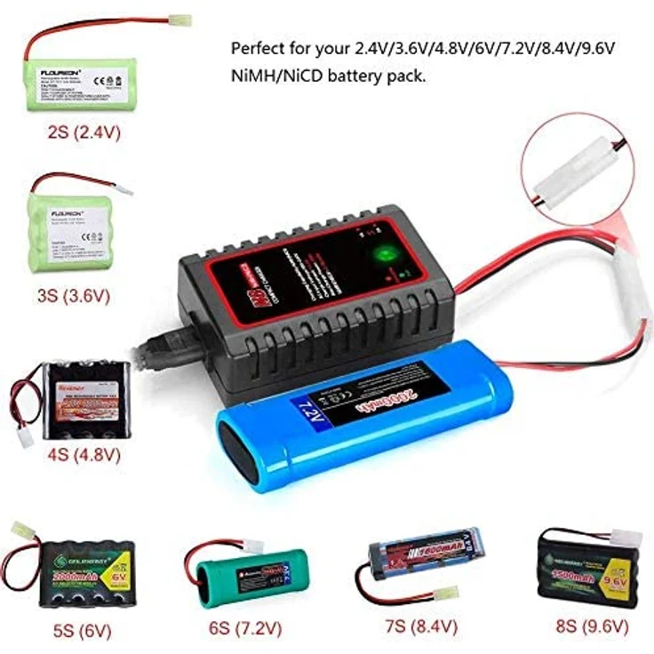 Intelligentes Nimh Ladegerät für 2-8 s Nimh / NiCD-Akku der Airsoft RC Car Boat Drone, RC-Ladegerät für NiMH / NiCD-Akku mit Standard- / Mini-Tamiya-Anschluss 2,4V 3,6V 4,8V 6V 7,2V 8,4V 9,6V – Bild 2