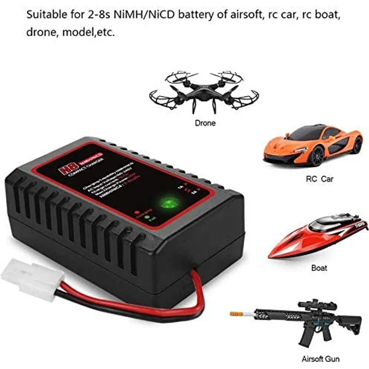Intelligentes Nimh Ladegerät für 2-8 s Nimh / NiCD-Akku der Airsoft RC Car Boat Drone, RC-Ladegerät für NiMH / NiCD-Akku mit Standard- / Mini-Tamiya-Anschluss 2,4V 3,6V 4,8V 6V 7,2V 8,4V 9,6V – Bild 7