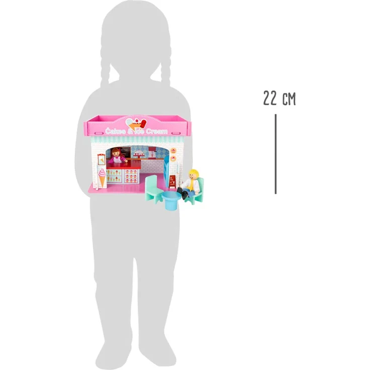 small foot 10855 Spielhaus Eisdiele aus Holz zum Stecken, inkl. Möblierung, Biegepuppen und bunt aufgedruckter Einrichtung, kinderleichter Aufbau, kleines Puppenhaus geeignet für Kinder ab 3 Jahren – Bild 3
