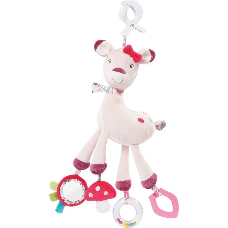 Fehn 076639 Activity-Spieltier Rehkitz / Motorikspielzeug zum Aufhängen mit Spiegel & Ringen zum Beißen, Spielen, Greifen und Geräusche erzeugen / Für Babys und Kleinkinder ab 0+ Monaten
