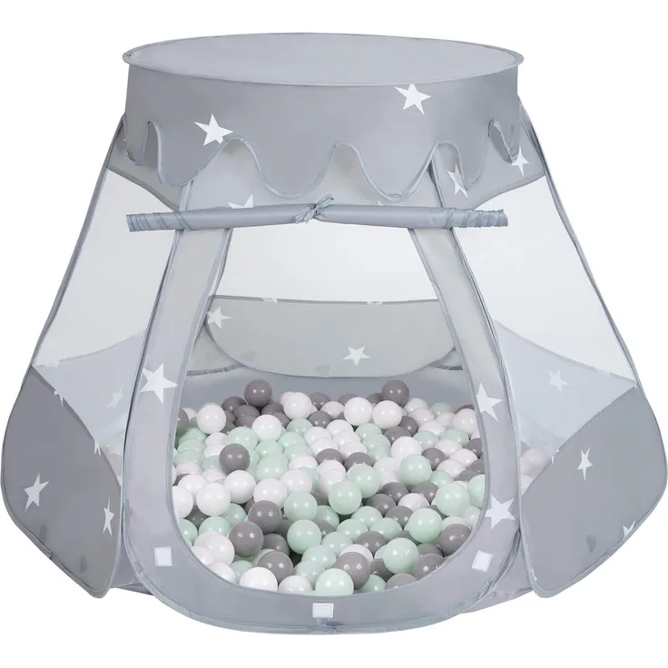 Selonis Baby Spielzelt Mit Plastikbällen Zelt 105X90cm/600 Stück Bälle Plastikkugel Kinder, Grau:Weiß/Grau/Minze