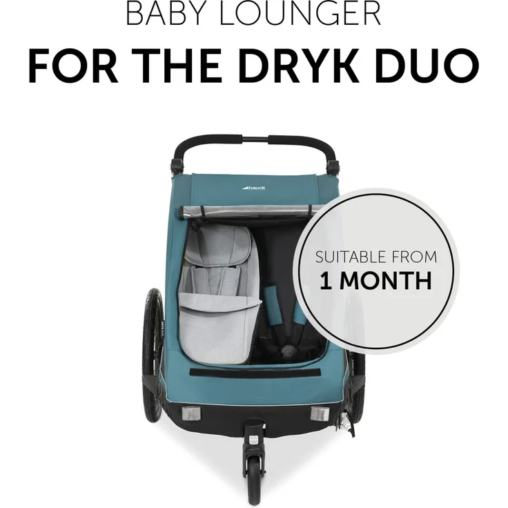 Hauck Babysitz für Fahrradanhänger DRYK DUO Baby Lounger/für Babys 1-10 Monate/mit Beindecke/Kopfpolster / 5-Punkt Gurt/Einfache Befestigung/Grau – Bild 3