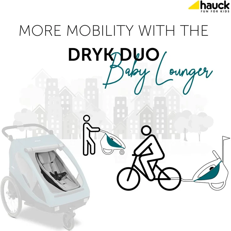 Hauck Babysitz für Fahrradanhänger DRYK DUO Baby Lounger/für Babys 1-10 Monate/mit Beindecke/Kopfpolster / 5-Punkt Gurt/Einfache Befestigung/Grau – Bild 2