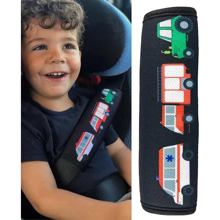 HECKBO® - 1x Auto Gurtschutz mit Feuerwehr, Traktor, Krankenwagen Motiv - für Kinder, Jungen, Jungs - Sicherheitsgurt Schulterpolster Schulterkissen Autositze Gurtpolster - auch für Fahrrad-Sitze – Bild 1