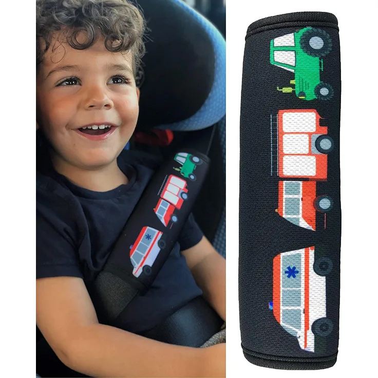 HECKBO® - 1x Auto Gurtschutz mit Feuerwehr, Traktor, Krankenwagen Motiv - für Kinder, Jungen, Jungs - Sicherheitsgurt Schulterpolster Schulterkissen Autositze Gurtpolster - auch für Fahrrad-Sitze