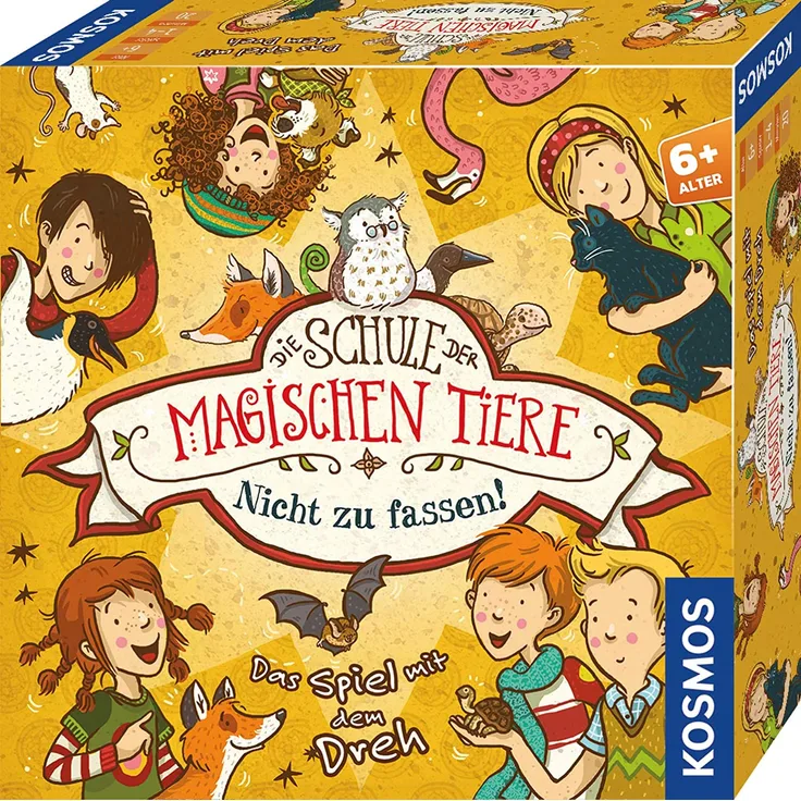 KOSMOS - Die Schule der magischen Tiere - Nicht zu fassen! Das Spiel mit dem Dreh. Kinderspiel ab 6 Jahren mit Würfel, Kooperatives Brettspiel, Familienspiel, Gesellschaftsspiel, Geburtstagsgeschenk
