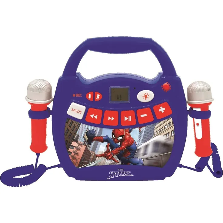Lexibook MP300SPZ Spider-Man Spiderman-Mein erster Karaoke Musikplayer für Kinder mit 2 Spielzeugmikrofonen, Bluetooth, USB, Aufnahmefunktion, Stimmeneffekt, Marvel, Blau/rot